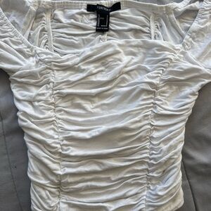 Forever 21 White Ruched Square Neck Crop Top